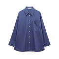 Navy blue long sleeve button-down shirt with turn-down collar in flat lay view - XS / Dark Blue