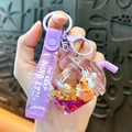 Cute purple Capybara liquid keychain with glitter for schoolbags - Milk Tea Cup-Purple