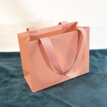 Elegant salmon pink jewelry gift bag with matching ribbed ribbon handles for rings - Horizontal Gift Bag / Pink