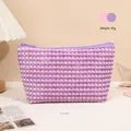 Pink and purple checkered plush makeup bag with zipper closure, weighing only 45 grams - Purple/Dots/X-159-2