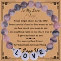 Pink zebra stone beaded bracelet with LOVE beads and gift card for daughter - To My Love