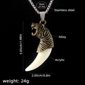 Men's stainless steel wolf tooth necklace with tiger head alloy detail and acrylic pendant - Wolf Tooth No.30 + 70cm Steel Chain