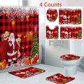 Detail view of 4-piece Christmas bathroom set with Santa and red buffalo plaid shower curtain - 24-5 / 90*180CM Single Shower Curtain