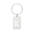 Brushed silver metal keychain with cutout letter K on a rectangular tag pendant - Letter K