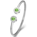 Detail of silver stainless steel bangle with green gemstone and Roman numerals - Light Green