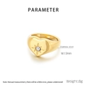 Detailed view of 18K gold plated heart ring with starburst zircon and 13mm width specs - Size 6 / 13mm Heart Inlaid Zircon (KR111014-K) / Gold