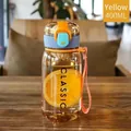 Minimalist yellow 400ml transparent plastic water bottle with Classic text and carrying strap - 400ml / Orange