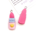 Set di ciondoli a rossetto in resina rosa con cuore e anello in metallo argentato - Ciondolo Rossetto Rosa Rosso