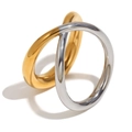 Polished double-layered snake head ring set in 18K gold and silver finish - US 6