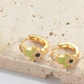 Golden Hamsa hand and Evil Eye hoop earrings with green enamel and zircon accents - Cyan