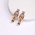 Colorful nutcracker soldier drop earrings with enamel finish and white pearl accents - Multicolor Rhinestone Nutcracker