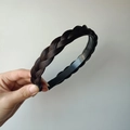 Handcrafted dark brown braided headband with non-slip teeth for women hair styling - Thin Twist Braid (2CM Wide) / Black Brown