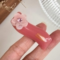 Pink acetate flower hair clip with rhinestone and gold France Handmade lettering - 4.8cm / Pink