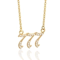 Gold 777 angel number necklace with sparkling micro-pave crystals on a thin link chain - Gold-777