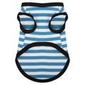 Blue and white striped cotton dog vest with black elastic piping for summer pet wear - Light Blue Striped