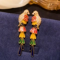 Macro detail of parrot-shaped earrings with gold plating, colorful enamel and zircons - 24# Colorful Parrot Drop Earrings