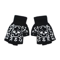 Schwarze gestrickte fingerlose Handschuhe mit Totenkopf und Flammen für Winter - Einheitsgröße / Halbfinger Gemusterter Totenkopf Schwarz
