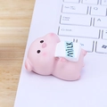 Cute pink resin pig figurine holding a milk carton for desktop and car dashboard decor - 002A Mini Lying Pig
