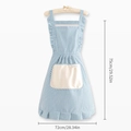 Blue and white striped waterproof apron with beige pocket and ruffled hem detail - Blue-Cotton Linen Lace Apron