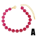 Bohemian colorful smiley face link bracelet in red enamel with adjustable gold clasp - Rose Red