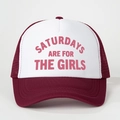 Vintage burgundy and white Saturdays Are For The Girls foam mesh trucker hat with adjustable strap - Burgundy