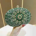 Detail of green sunflower rhinestone evening bag featuring luxury crystals and floral pattern - Green