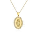 Close-up of gold Virgin Mary pendant with sparkling white cubic zirconia bezel - White Zirconia / 21347