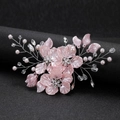 Elegant bridal hair clip with pink flowers, white pearls and sparkling crystals - Silver Wire Pink Flower