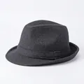Classic dark grey wool fedora hat with decorative band on a minimalist white background - Dark Gray
