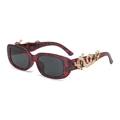 Detail of red tortoiseshell sunglasses featuring a 3D gold dragon on the temple - Handmade Items Ship In 3-4 Days / Leopard Print Frame Gray