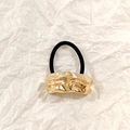 Elastic ponytail holder featuring a textured gold metal accent and black high-stretch band - Gold Brushed Liquid 5cm