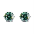 Classic silver six-prong stud earrings with round-cut deep green moissanite stones - Emerald Green Moissanite (GRA Certified) / 1.0ct*2 (S925 Silver)
