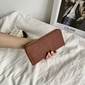 Brown striped long wallet for women with vintage wood texture and large capacity zipper - Brown