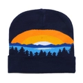 Navy blue knit beanie with jacquard sunset and forest pattern for women and men - Navy Blue Forest Pattern (F)