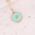 Macro view of gold necklace featuring star charm on light blue enamel coin pendant - Light Blue Enamel Irregular Star Style (6#)