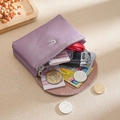 Purple lychee grain leather coin purse with silver zipper and snap button closure - Light Purple (Double Layer)