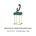Green velvet watch display stand with gold metal frame and black C-ring, 8x8x21cm - Rounded Watch Stand Medium