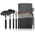 18-piece black makeup brush set with synthetic bristles and faux leather roll bag - 18 Pcs Black Set With Black Socket Wrap Bag