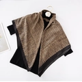 Vintage 90cm twill silk scarf with bronze geometric pattern and black satin edge - Bronze Gold