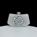 Macro detail van de zilveren avondclutch met sprankelend bloemmotief van strasstenen - Zilver
