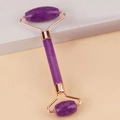Dual-head purple facial jade roller with rose gold metal frame for skincare massage - Resin Double Head Roller Dusty Purple