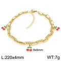 Double-layer 18K gold plated stainless steel anklet with three red cherry charms - Small Cherry Style (KJ4497-ZG) / L:220mmx4mm/7g