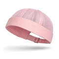 Pink breathable mesh docker cap with adjustable strap and metallic buckle for summer - Pink