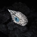 Leaf design S925 sterling silver ring featuring a natural oval blue topaz gemstone - Ring / Silver / Topaz