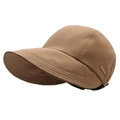 Outdoor brown sun hat for women with wide brim and decorative side logo plaque - One Size / Deep Beige