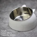 White tilted neck-protection pet bowl with small stainless steel liner and cat ear design - 400ml / White