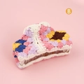 Cute dachshund-shaped hair claw clip with colorful handmade crochet flower patterns - Colorful Crochet Flower (H1281)