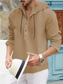 Herren Langarm Kapuzenhemd in Khaki mit Baumwoll-Leinen-Struktur und Henley-Ausschnitt - S / Khaki