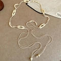 Detail of handcrafted cream acrylic and wood bead waist chain belt with vintage ethnic style - 13# Vintage Olive Bead Woven Style (White)
