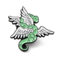 Broche dragon en émail vert avec ailes blanches et détails de lignes métalliques - Serpent Vert Ailé
